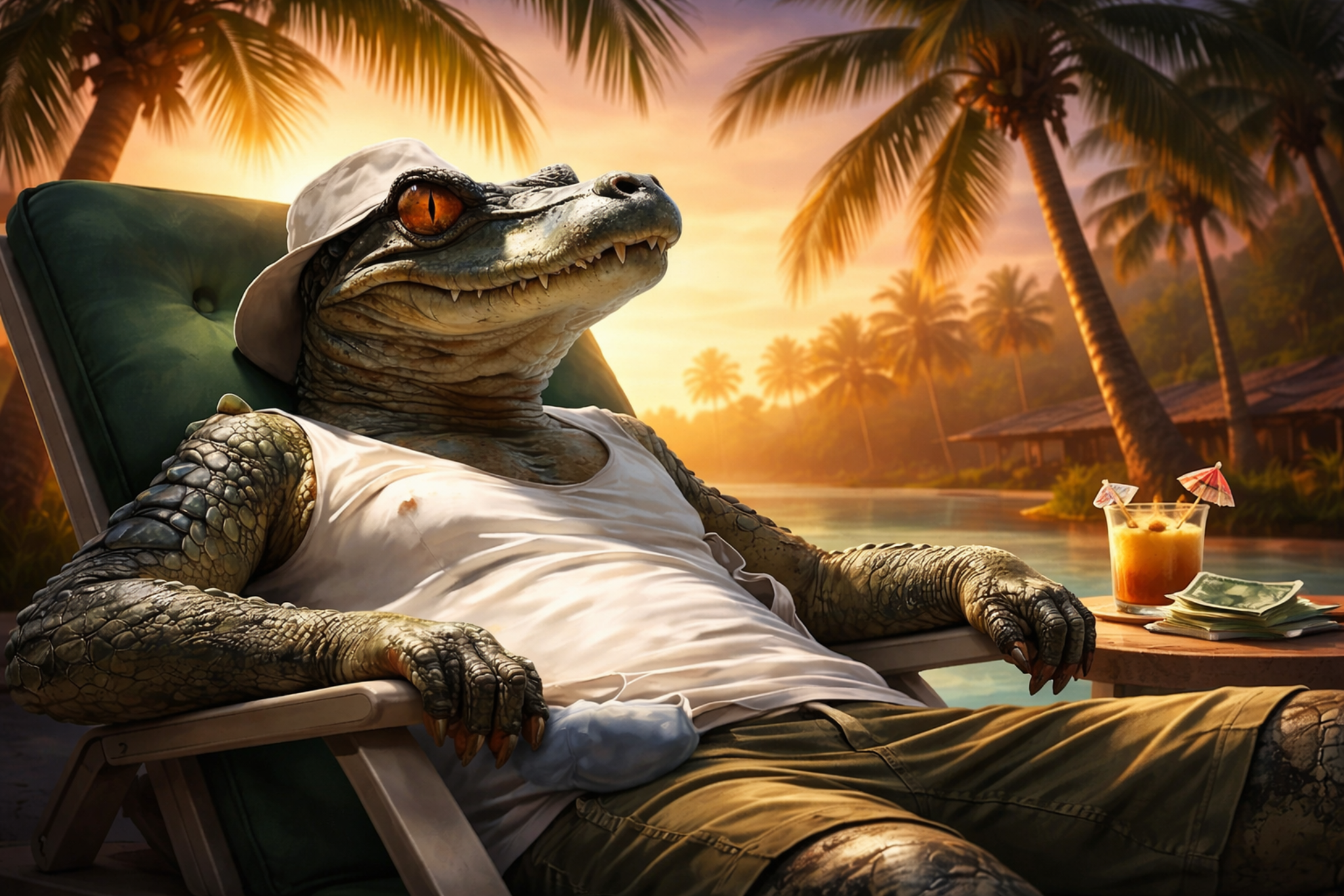 Bagator lounging by the pool